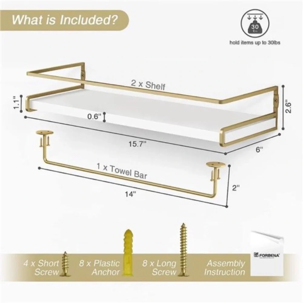 Floating Shelves Bathroom Shelves Over Toilet Set of 2, Decorative Wall Shelves